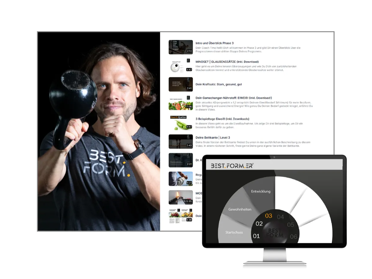 Strong Habits Online-Kurs full desktop view Phase 3 mit Trainer Timo Gudrich und detaillierter Kursübersicht