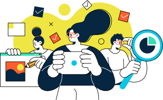 Illustration Beratung mit mehreren Personen und Business-Icons