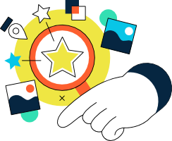 Illustration Social Media Management mit Hand und Social-Media-Icons