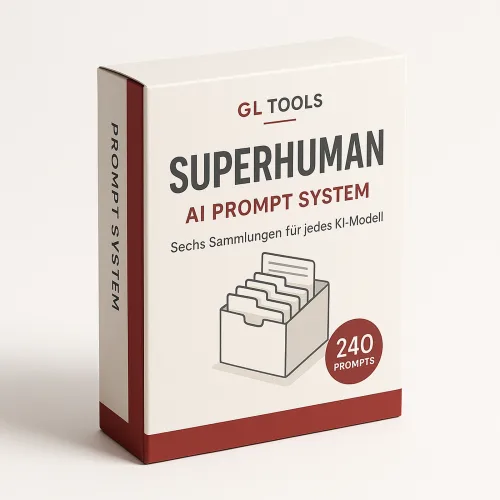 Superhuman AI Prompt System Produktverpackung in 500×500 Pixeln, Kartenbox-Design