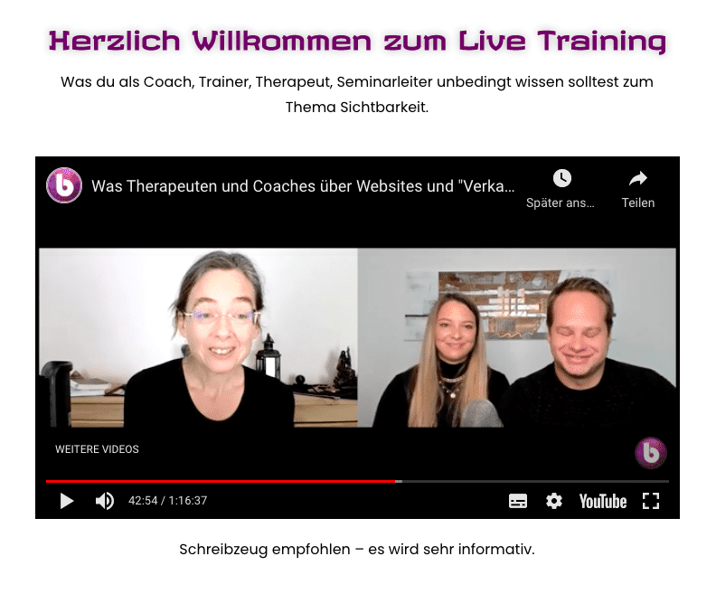 YouTube-Video-Screenshot von drei Personen in Videokonferenz mit Play-Symbol