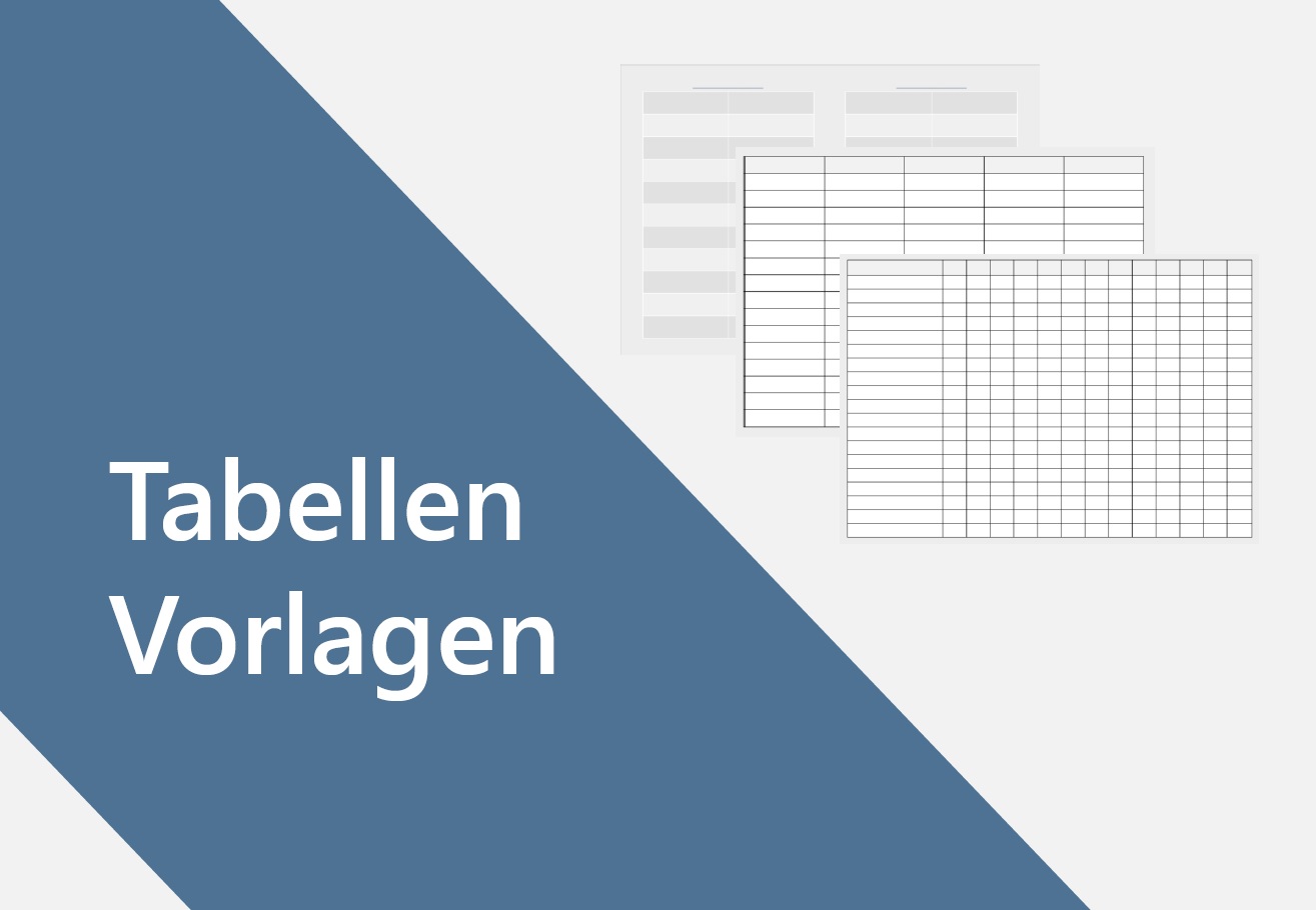 Tabellen PDF Vorlagen Projekt-Vorlage mit blauen Designelement und verschiedenen Tabellenvorlagen auf weißem Hintergrund