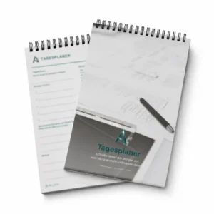 Tagesplaner Mockup mit Notizbüchern, Stift und Tablet-Display
