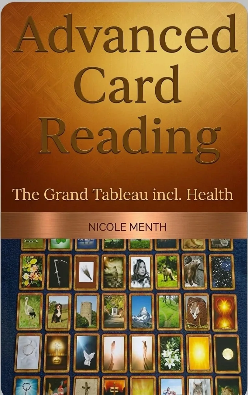 Buchcover Advanced Card Reading mit Kartenraster, golden-braunes Design von Nicole Menth