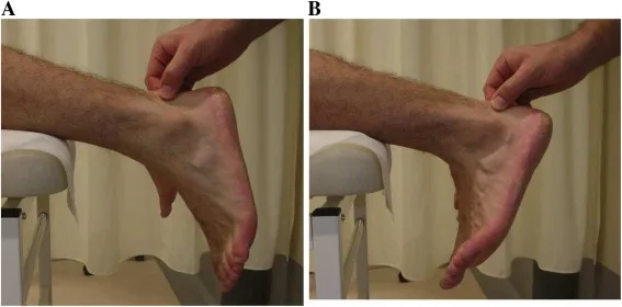 Vergleich Dorsalflexion und Plantarflexion des Fußes in zwei Positionen
