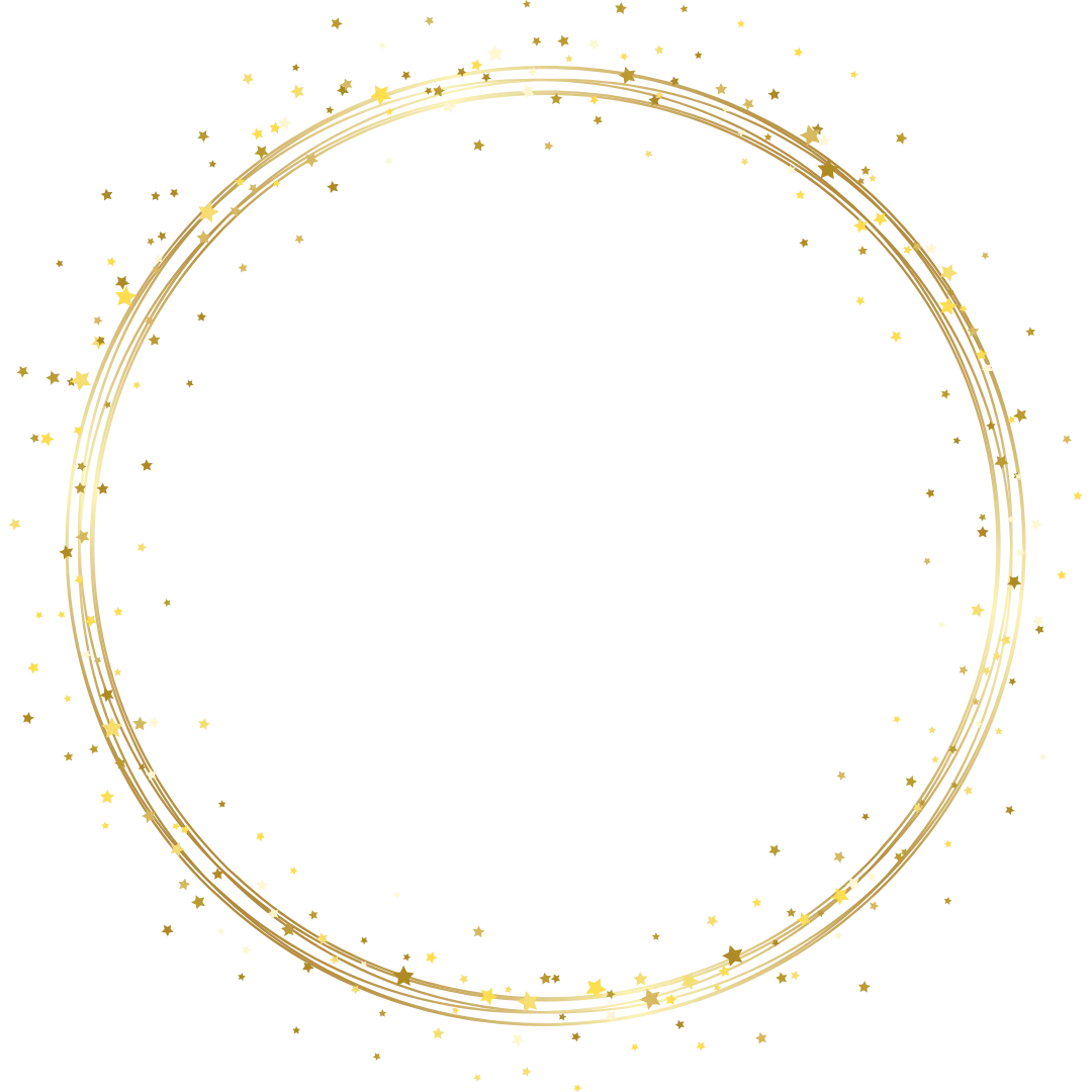 Dekoratives Kreis-Ornament aus gold glänzenden Sternen und Linien auf weißem Hintergrund