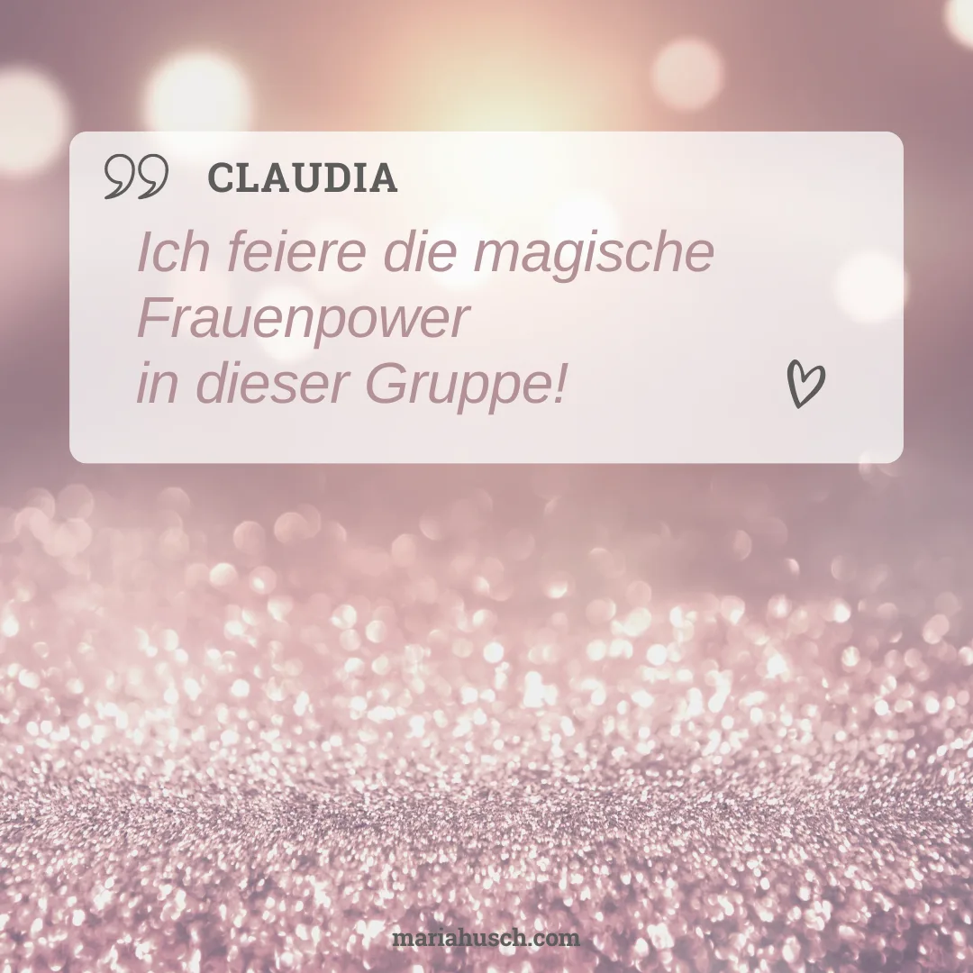 Kundenstimme von Claudia auf rosa Glitter-Hintergrund mit Bokeh-Effekt