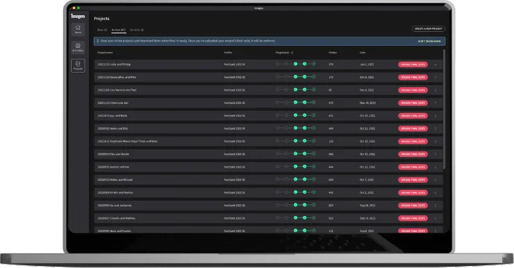 Imagen-Software Dashboard mit Projektliste und Status-Übersicht