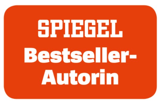 Spiegel Bestseller Autorin Badge, oranges Siegel mit weißer Schrift