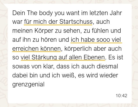 Kundenstimme zum The Body You Want - VOLUME 2: VIP Kurs