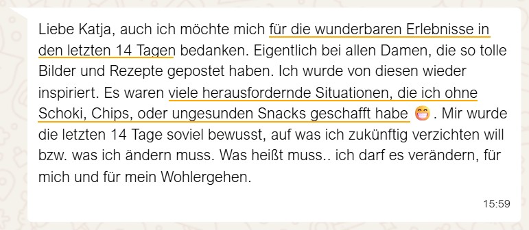 Kundenstimme über The Body You Want Kurs, Feedback zur Inspiration durch Rezepte und Bilder