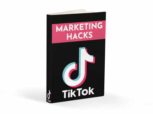 TikTok Marketing Insider-Hacks – Videokurs für Affiliate-Umsatz 3 3D-Produktabbildung TikTok Marketing Hacks Buch mit pinkem Banner und TikTok-Logo