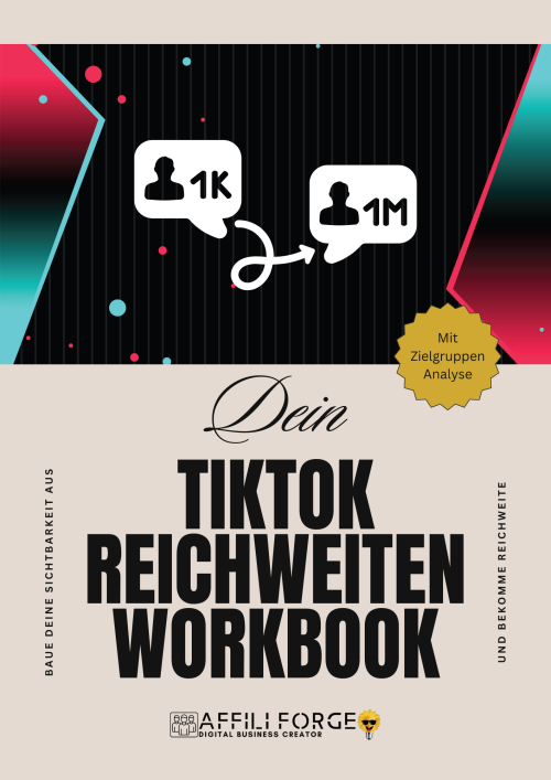 Produktcover des TikTok Reichweiten Workbooks mit Follower-Grafik und Zielgruppen-Analyse