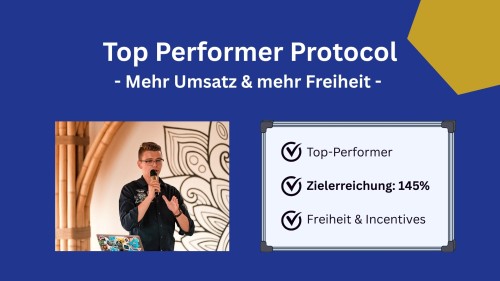 Banner zum Top Performer Protocol mit Überschrift und Leistungskennzahlen