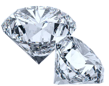 Zwei geschliffene Diamanten mit funkelndem Glanz auf weißem Hintergrund