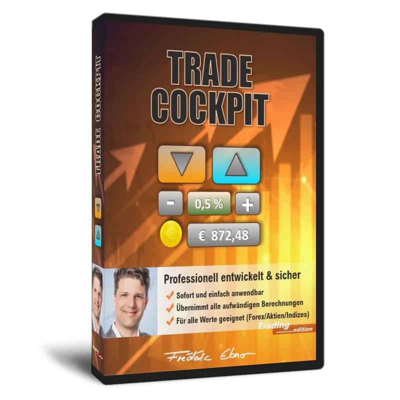 Trade Cockpit – Software für Trading-Risikomanagement 1 Trade Cockpit DVD-Cover mit Trading-Interface, Bedienelemente und Portrait des Autors Finanzausbildung.com