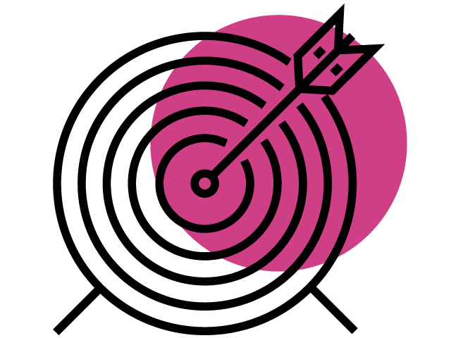 Zielscheibe mit Pfeil und rosa Kreis symbolisiert Fokus und Konzentration