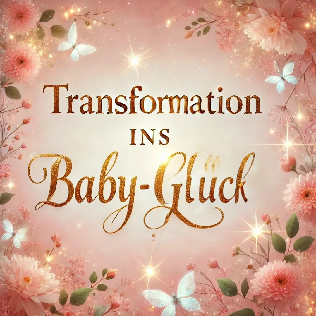 Social-Media-Grafik mit floralen Elementen, Schmetterlingen und Lichteffekten zum Coaching-Programm Transformation ins Babygl