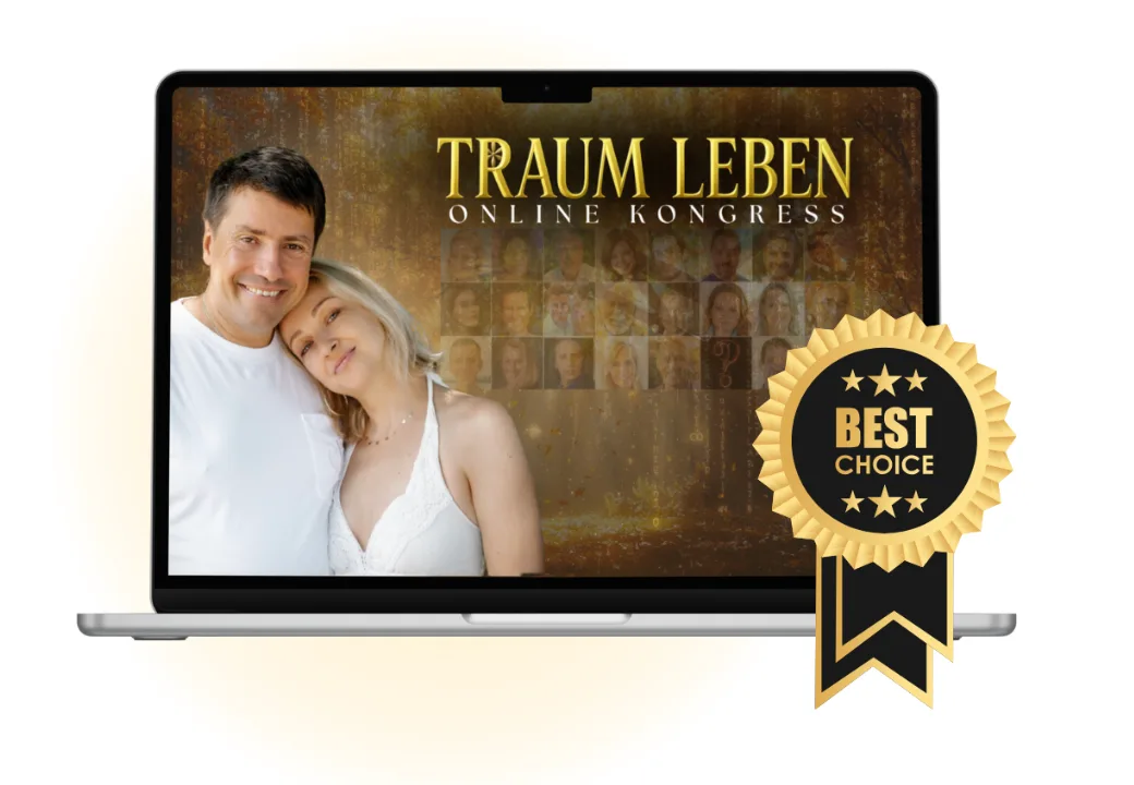 Laptop mit Traum Leben Online Kongress-Startseite und Best-Choice-Siegel