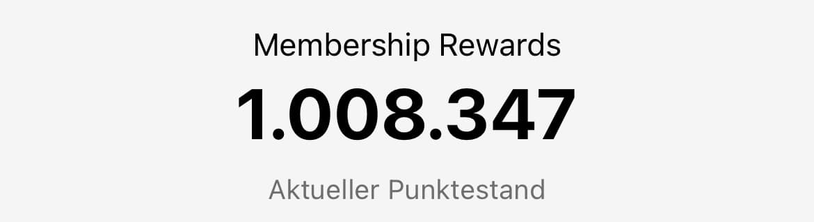 Screenshot Membership Rewards Punkte-Kontostand mit 1.008.347 Meilen