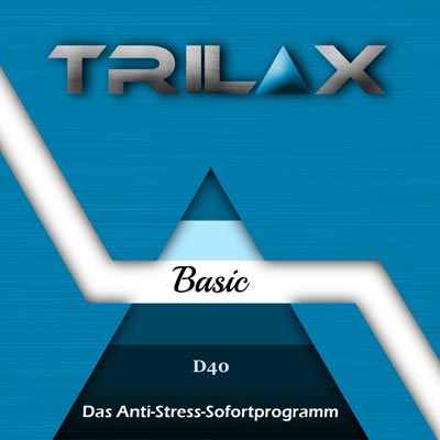Trilax Basic D40 Produktabbildung: pyramidenförmiges Logo mit Schriftzug und Anti-Stress-Sofortprogramm-Text