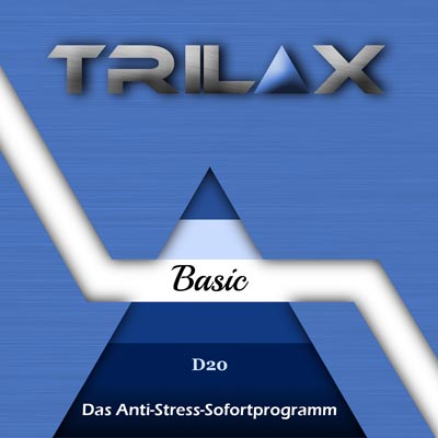 Trilax Basic D20 Produktabbildung: pyramidenförmiges Logo mit Schriftzug und Anti-Stress-Sofortprogramm-Text