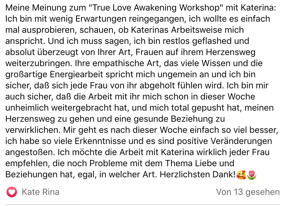 Kundenstimme zum True Love Awakening Workshop