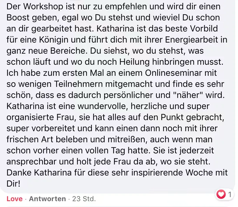 Kundenstimme zum True Love Awakening Workshop