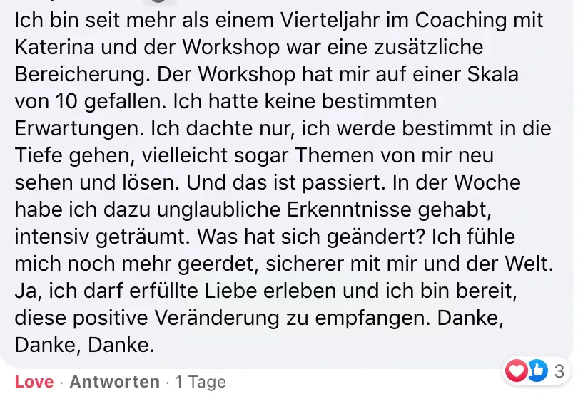 Kundenstimme zum True Love Awakening Workshop