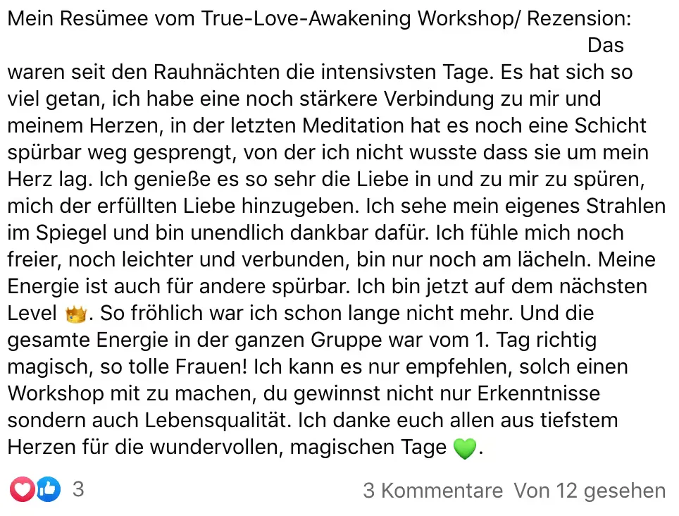 Kundenstimme zum True Love Awakening Workshop