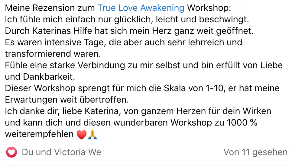 Kundenstimme zum True Love Awakening Workshop