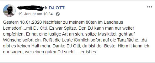 Über 50 schnelle Wasserkocher Rezepte – Kochbuch als E-Book 5 Facebook-Bewertung von DJ OTTI über Hochzeitsfeier mit positiver Kundenbewertung