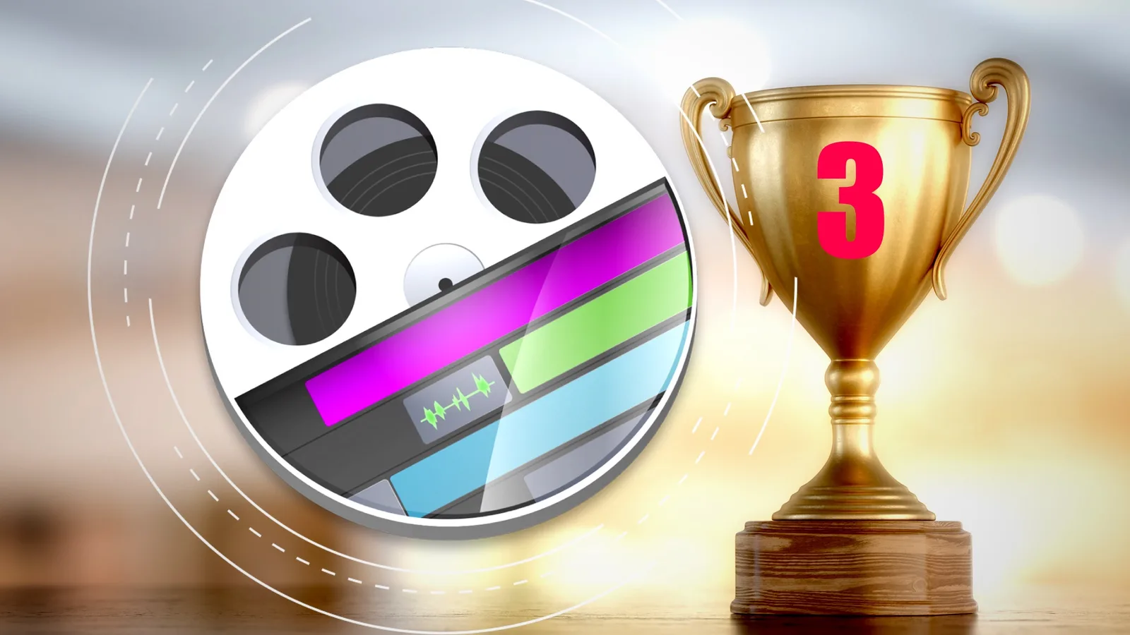Kursabbildung Modul 3 Screenflow mit Filmrolle und Pokal-Symbol