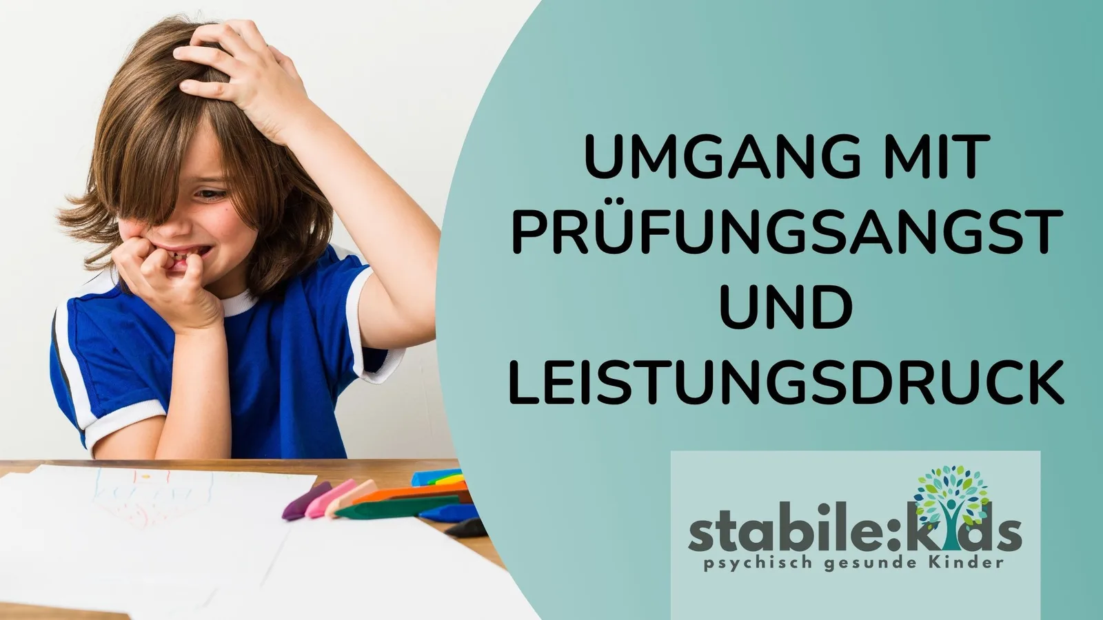 Umgang mit Prüfungsangst & Leistungsdruck von Stefan Hetterich 1 Fokuskurs-Cover: Kind in blauem Shirt mit Prüfungsangst, Text „Umgang mit Prüfungsangst und Leistungsdruck