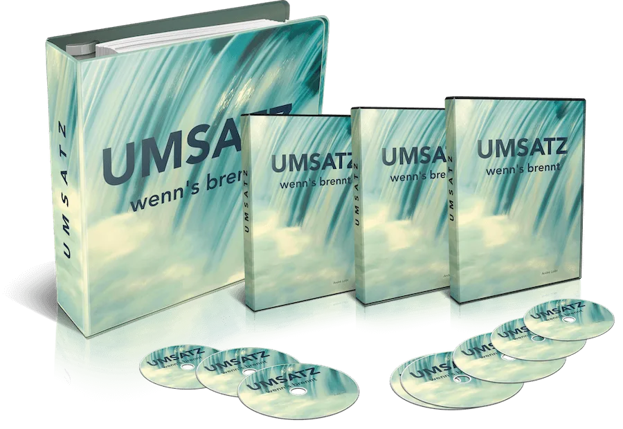Produktabbildung Bundle des Videokurses Umsatz wenn's brennt mit Ordner, Boxen und DVDs