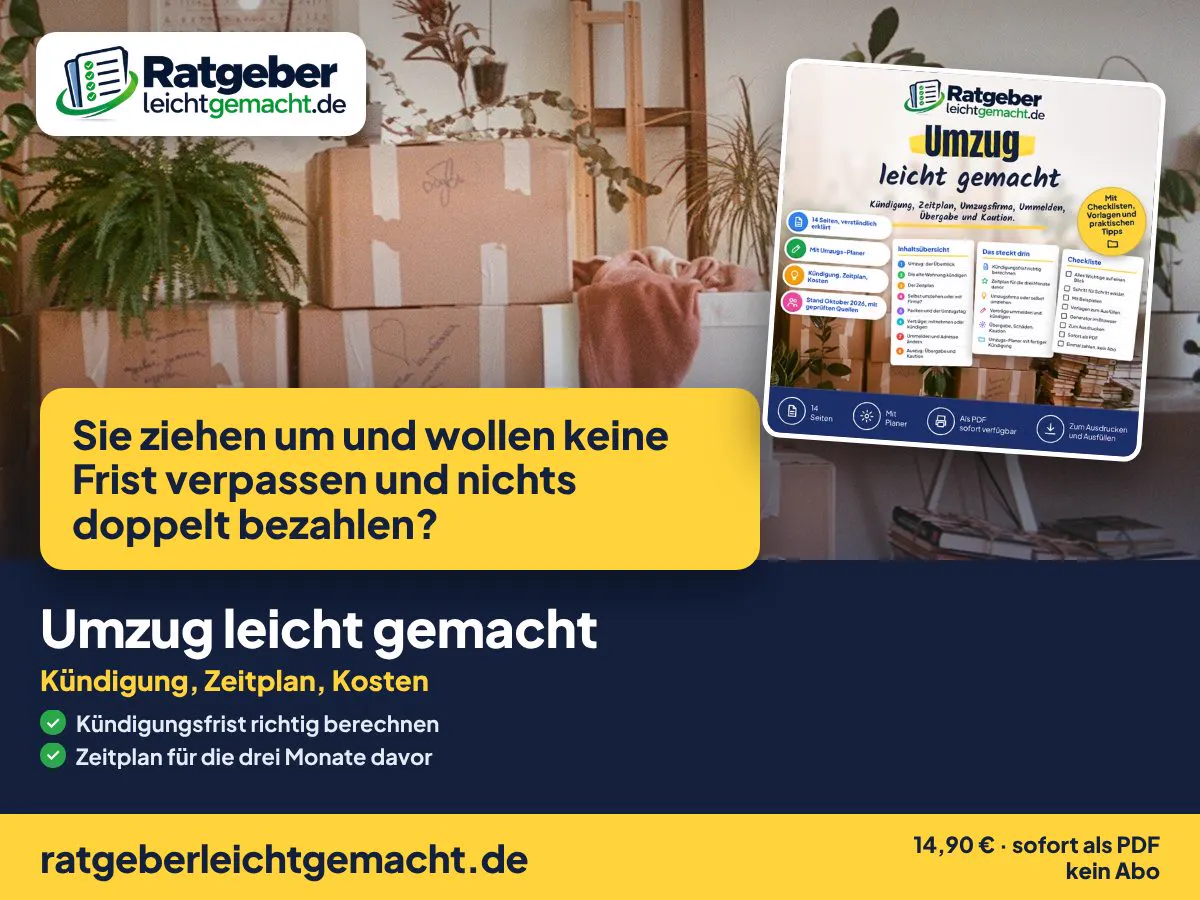 Testimonial-Banner mit Umzugskartons, Ratgeber-Mockup und Angebot zum Umzugs-Ratgeber
