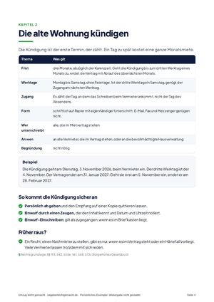 Kapitel 2 Die alte Wohnung kündigen mit Informationen zu Fristen, Wirksamkeit und Beispielen