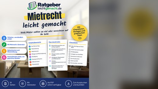 Ratgeber-Mockup Mietrecht leicht gemacht mit Checklisten und Icons