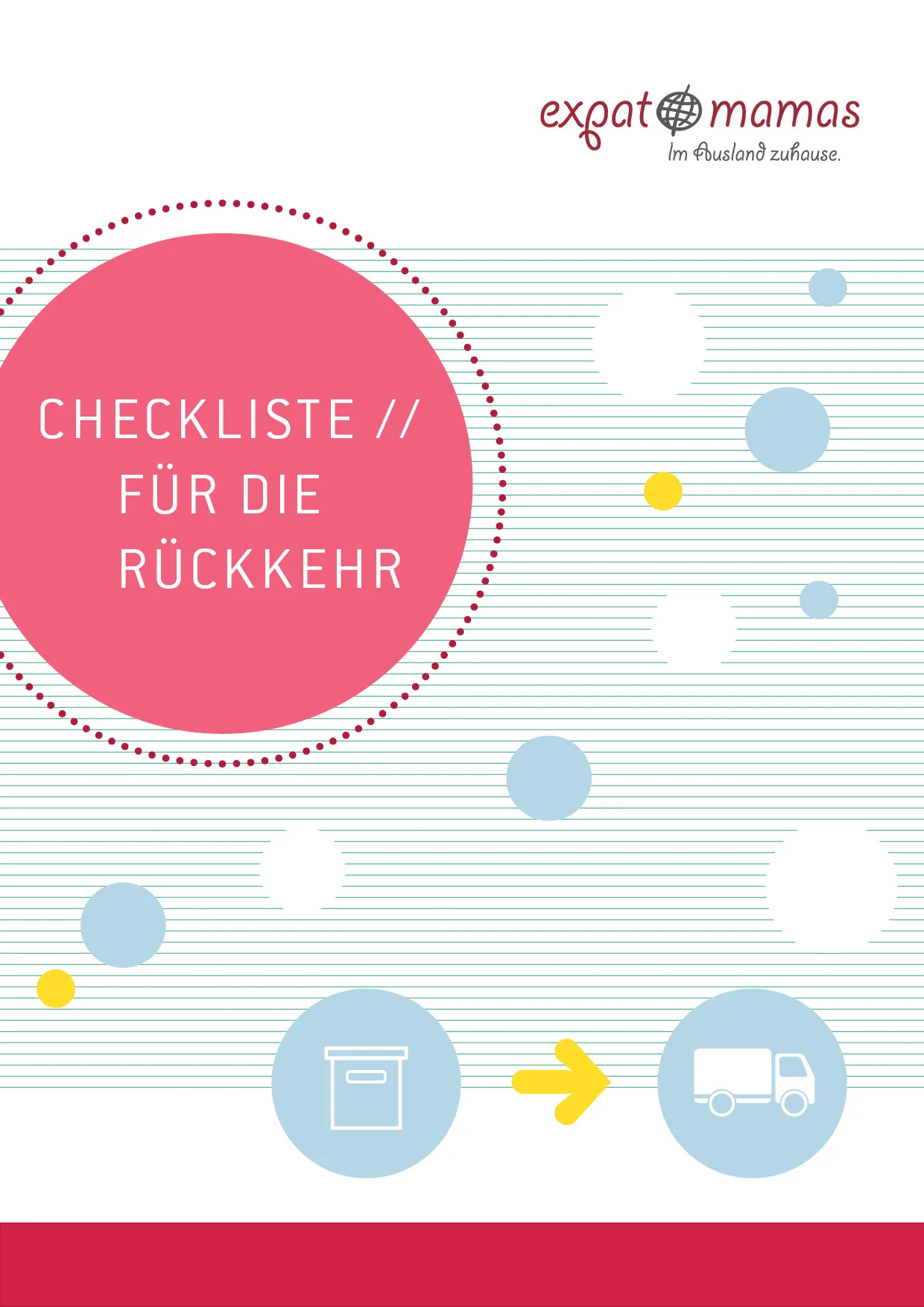 Titelseite Rückkehr-Checkliste mit rosa Kreis und Umzug-Icons