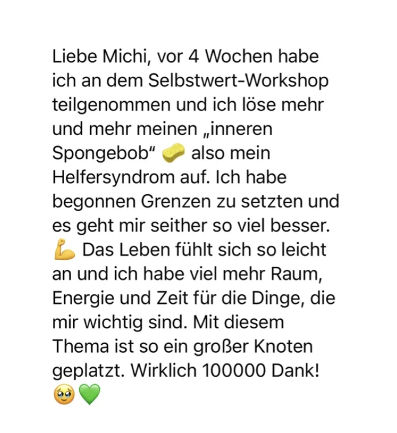 Kundenstimme: Feedback zum Selbstwert-Workshop mit Emoji und Dankestext