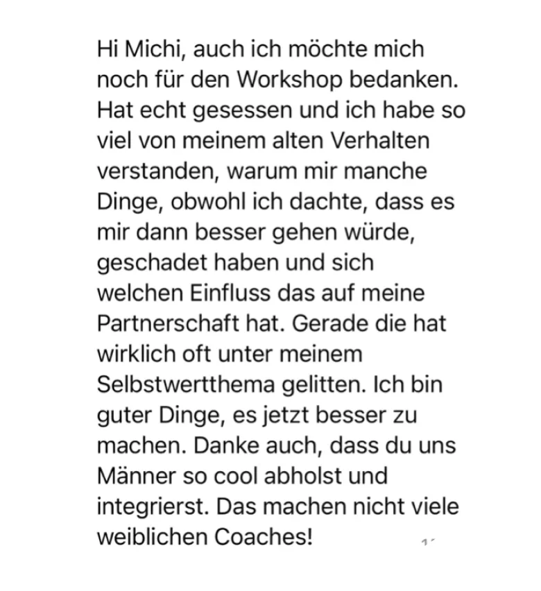 Kundenstimme zum Unchained Workshop über Verhaltensverständnis und Partnerschaft