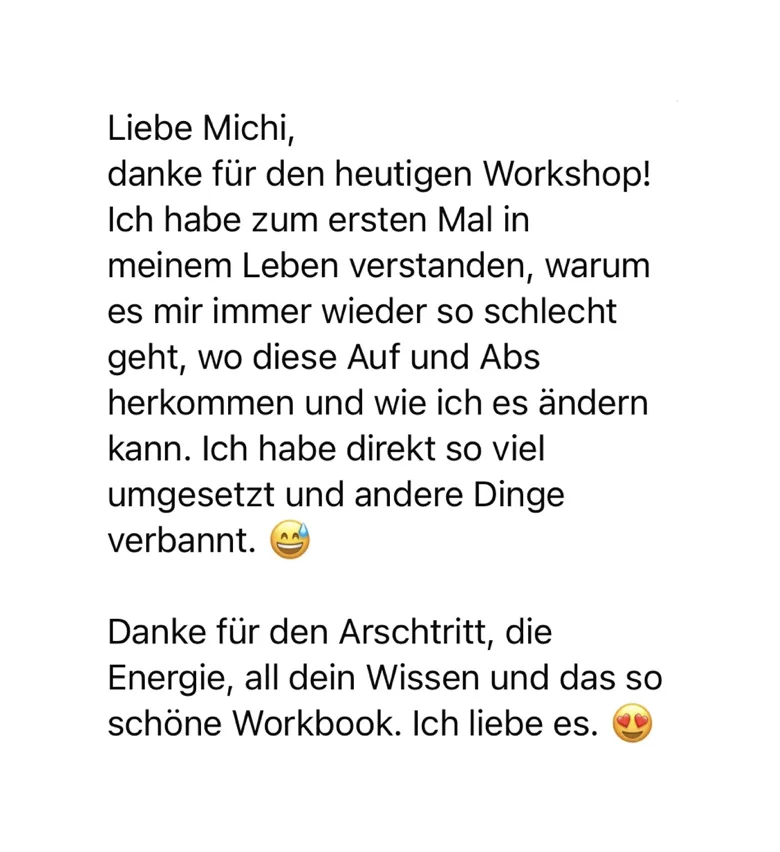 Kundenstimme zum Unchained Workshop über Selbsterkenntnis und praktische Umsetzung