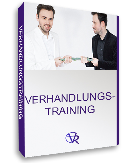 Produktbox Verhandlungstraining mit lila Design und zwei Männern mit Seil
