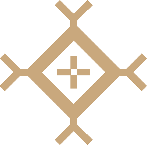 Beige geometrisches Symbol mit Raute und Kreuz in der Mitte