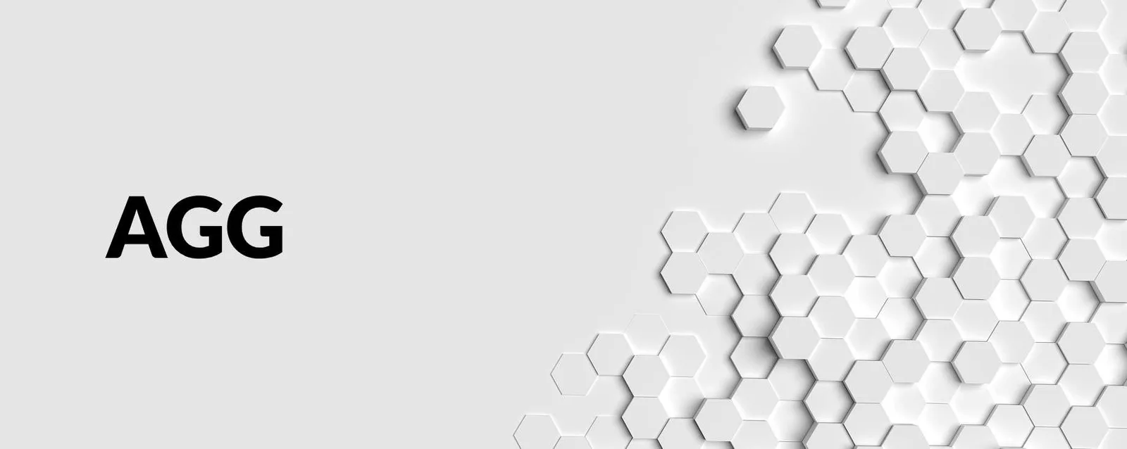AGG Schriftzug auf grauem Hintergrund mit weißen 3D-Hexagonen