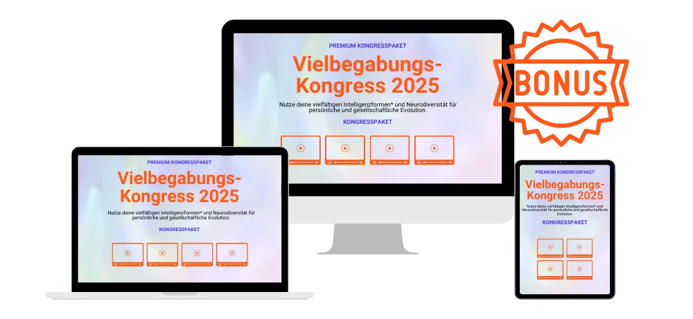 Mockup des Premium Kongresspakets 2025 auf Laptop, Tablet und Smartphone mit Bonus-Badge