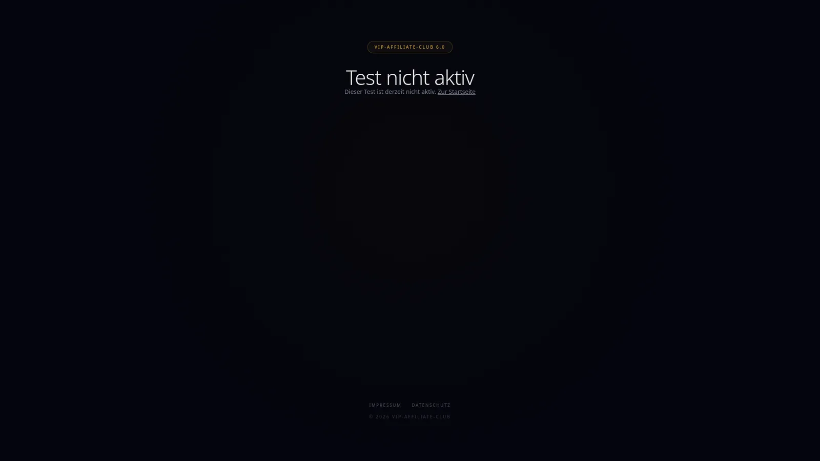 Hero-Section mit dunklem Hintergrund, zentraler Badge „VIP-AFFILIATE CLUB 6.0