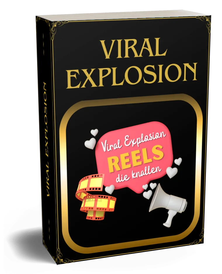 Buchcover Viral Explosion mit Filmstreifen, Megafon und Herzen auf schwarzem Hintergrund