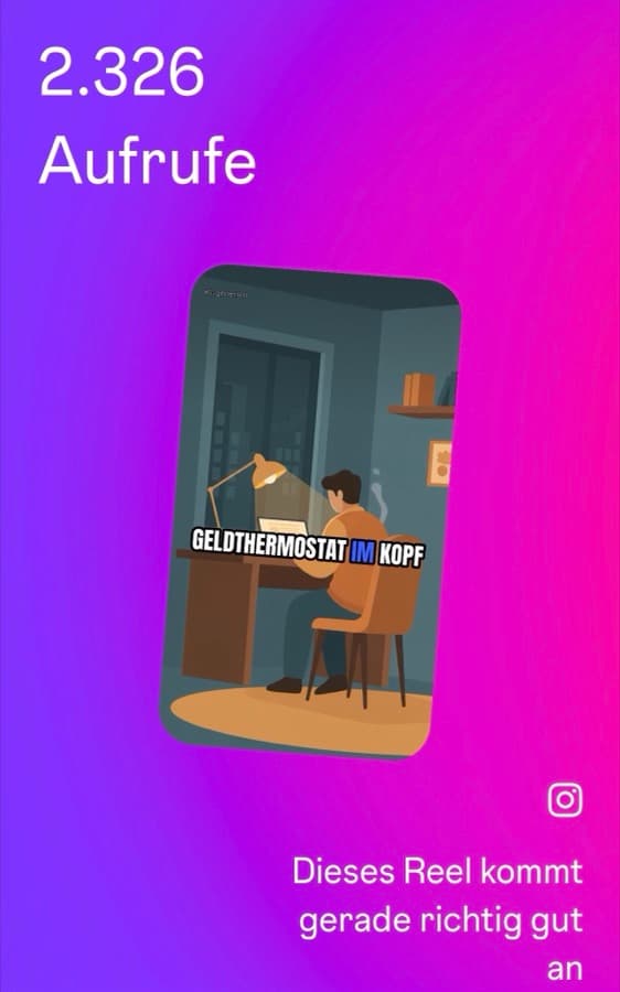 Instagram-Statistik zeigt 2.326 Aufrufe für ein Reel mit Meme-Grafik