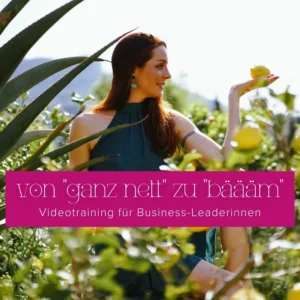 Hero-Image für Videokurs "Von ganz nett zu Bäääm" mit Frau in türkisem Top zwischen Zitronenbäumen